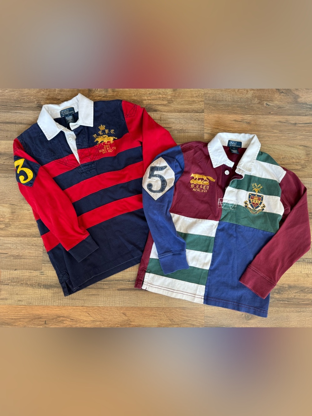 Polo Ralph Lauren Boys Rugby Polo Size 7 Stripes Long Sleeve Lot of 2